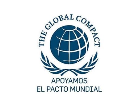 United Nations Global Compact emblem — a globe framed by olive branches, above the motto “We support the Global Compact”