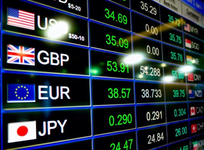 Currency exchange rates display showing multiple currencies