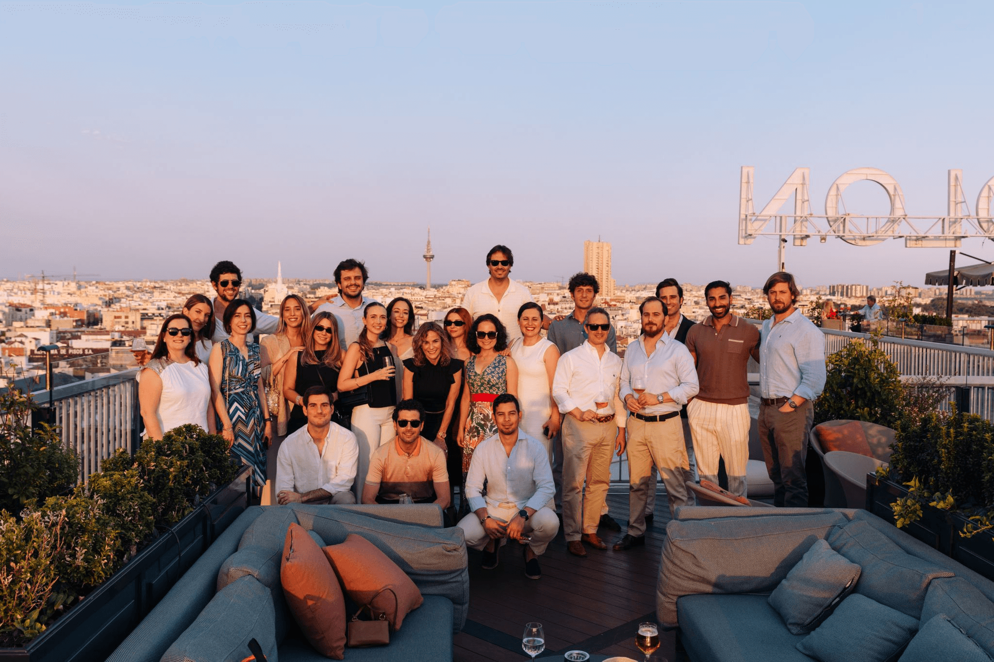 Global team rooftop party