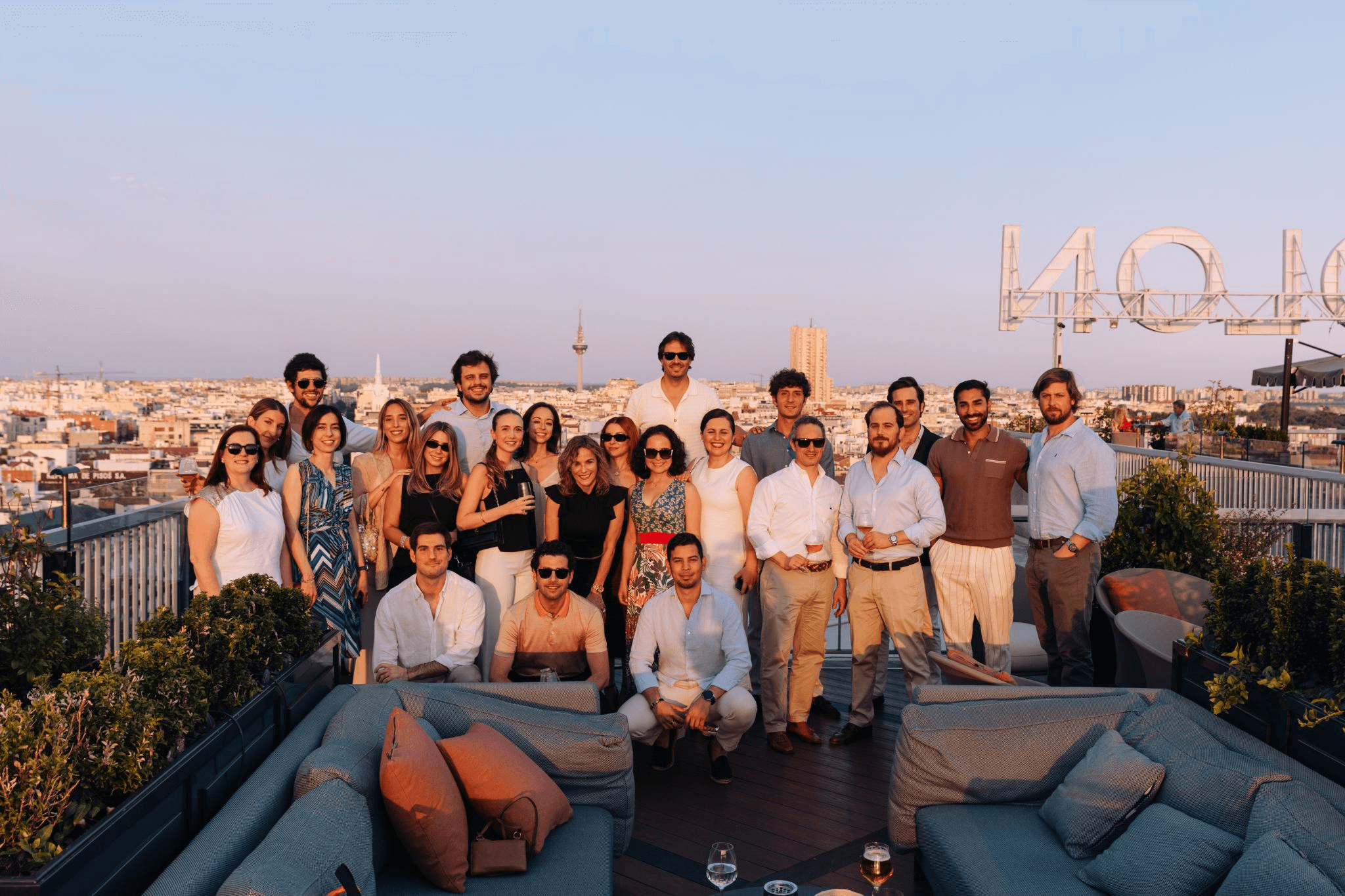 Global team rooftop party